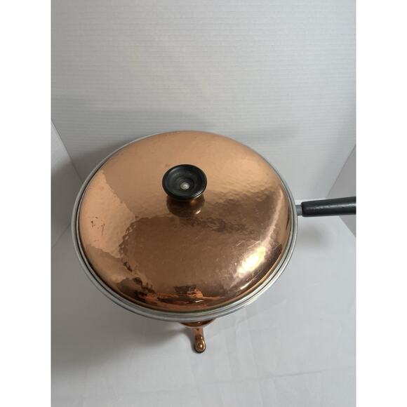 Vintage Copper Chafing Dish with Double Boiler and Fuel Holder 4 Piece Set - Picture 2 of 9